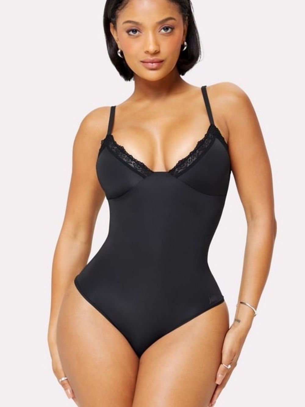 Fabletics Yitty black tank top Smoothed Reality Lace Brief Bodysuit 🐚